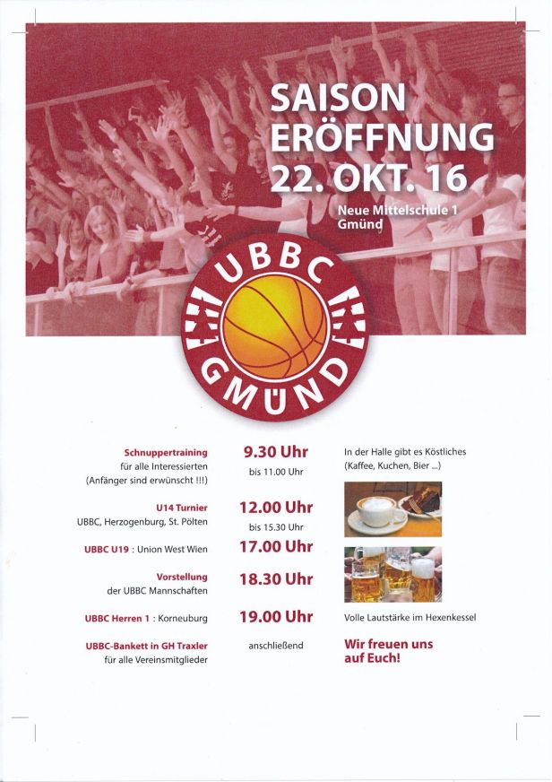 Saisoneröffnung UBBC am 22. Okt in der NMS 1
